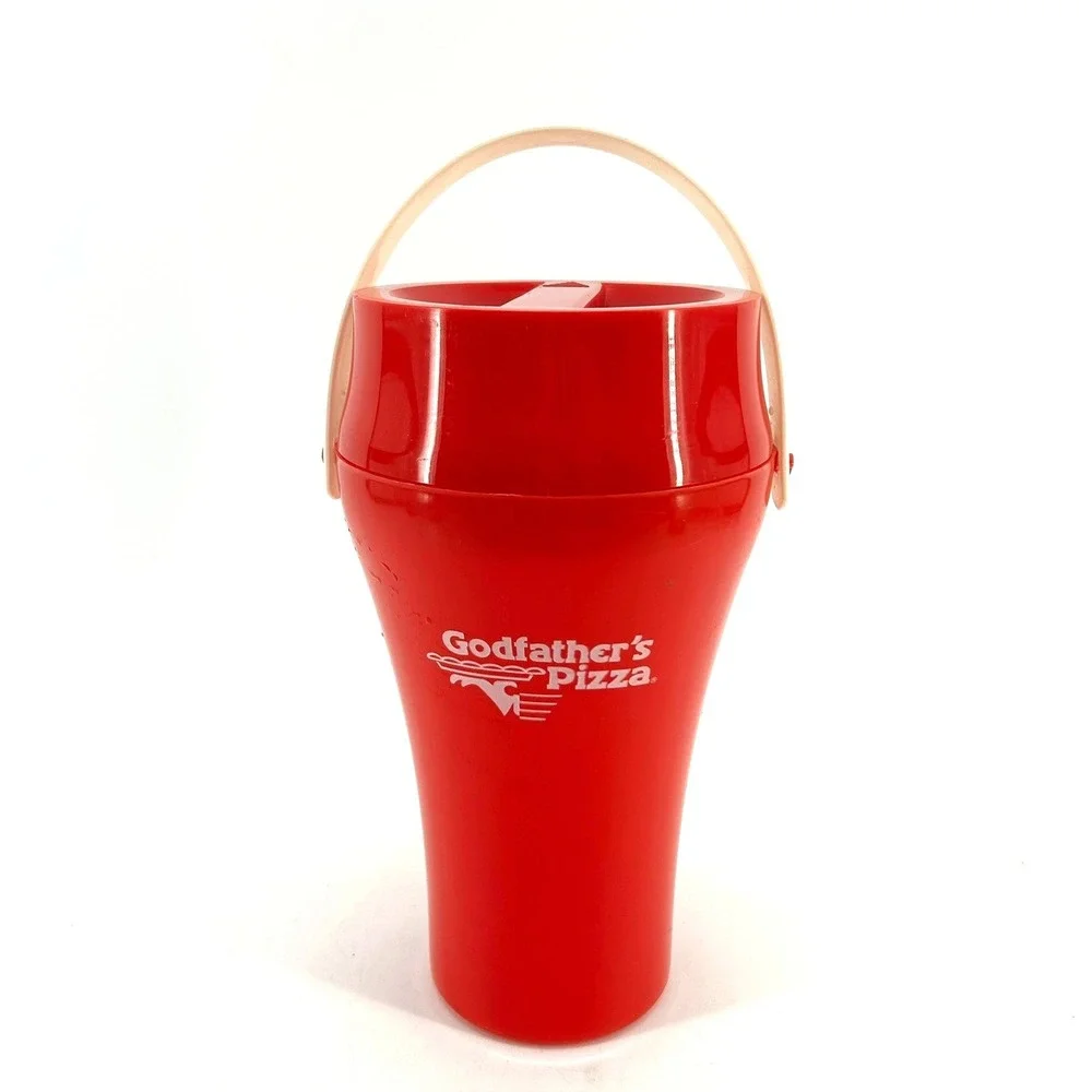Vintage Coca-Cola Godfather's Pizza Red Plastic Drink Cooler Bucket 32 oz